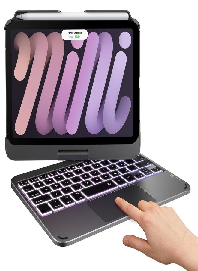 typecase غطاء لوحة مفاتيح من تايب كيس لجهاز آيباد ميني 7 (2024) وميني 6 (2021) - غطاء لاسلكي مع لوحة مفاتيح لجهاز آيباد ميني الجيل السابع والسادس 8.3 بوصة - غطاء لوحة مفاتيح بإضاءة خلفية 10 ألوان مع لوحة لمس - رمادي داكن - Image 1